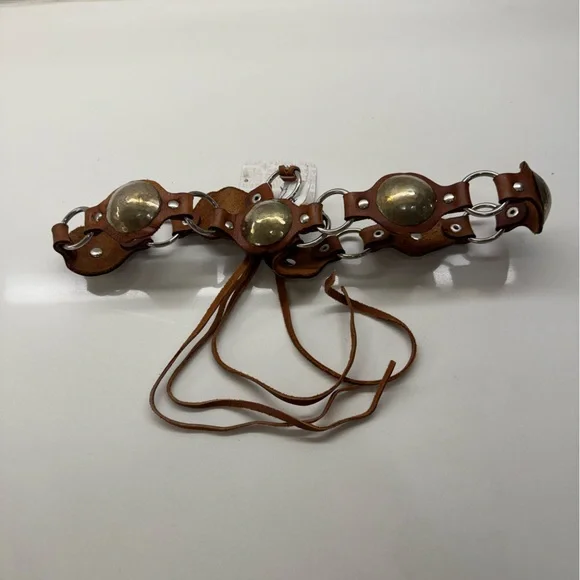 NWT Free People Oasis Wrap Belt Brown Leather Concho Tie Belt Boho Hippie Festiv - Picture 4 of 4